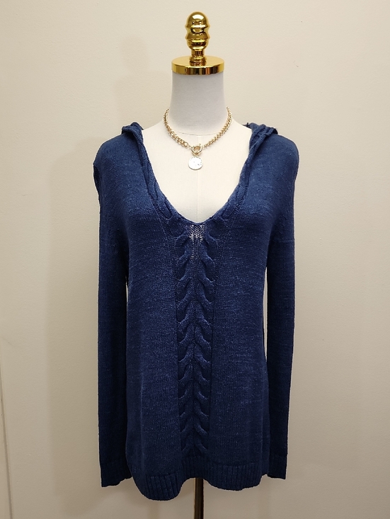 Tommy Bahama Tops - Tommy Bahama Navy Cable Knit Hooded Sweater Linen Blend Size Medium